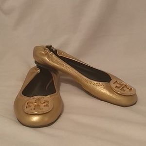 Tory Burch Metellic Gold Reva Flats size 6.5